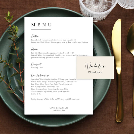 Printed Wedding Menu: A5 Linen paper (Single Sided)