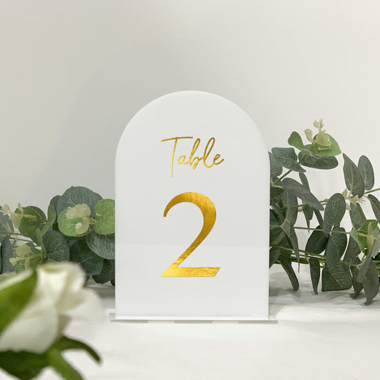 Wedding Table Numbers, Acrylic table numbers, Free standing, Arch table numbers