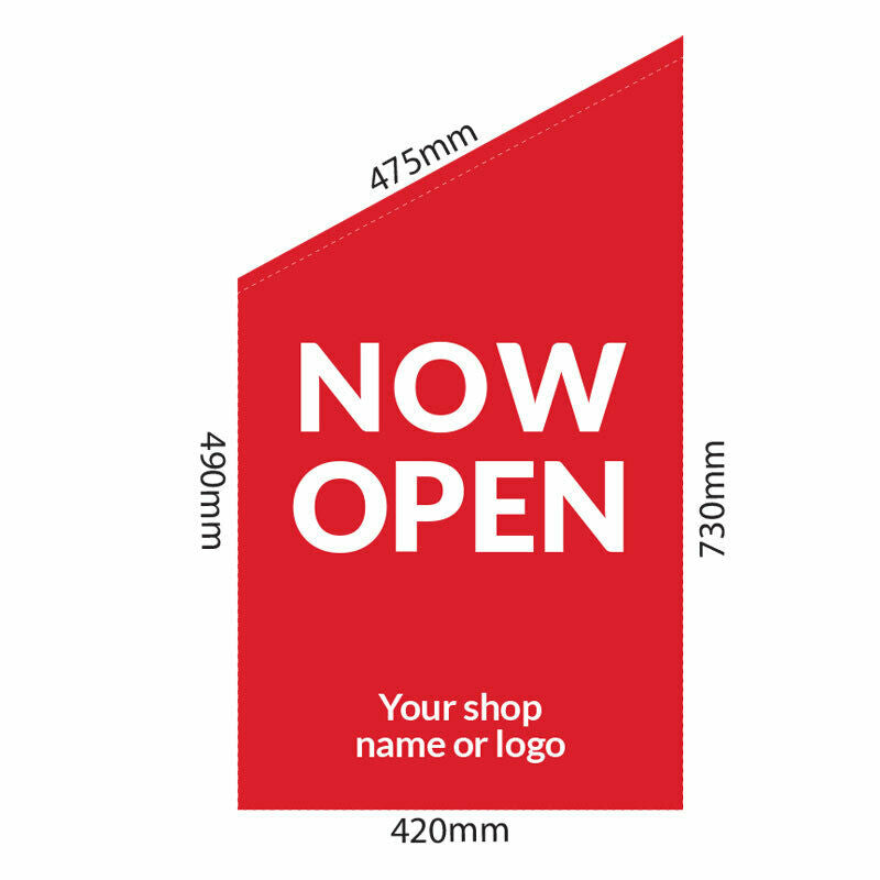 NOW OPEN wall flags - Custom Shop Name , Double Sided Print 610gsm