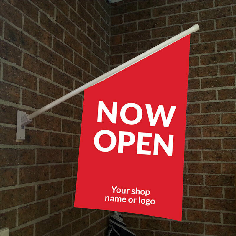 NOW OPEN wall flags - Custom Shop Name , Double Sided Print 610gsm