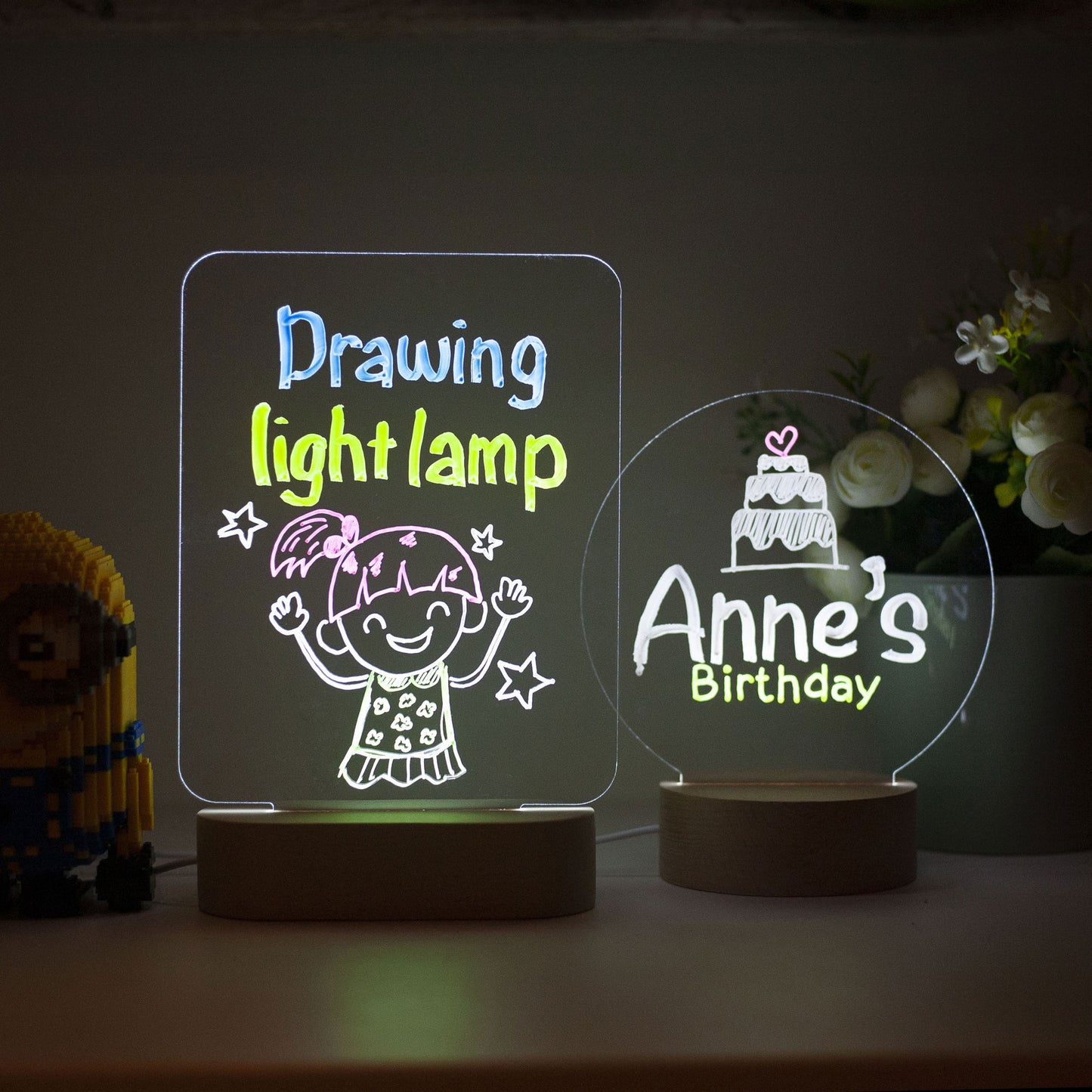 Personalised Acrylic LED Wooden Night Light lamp - Custom Writing lamp