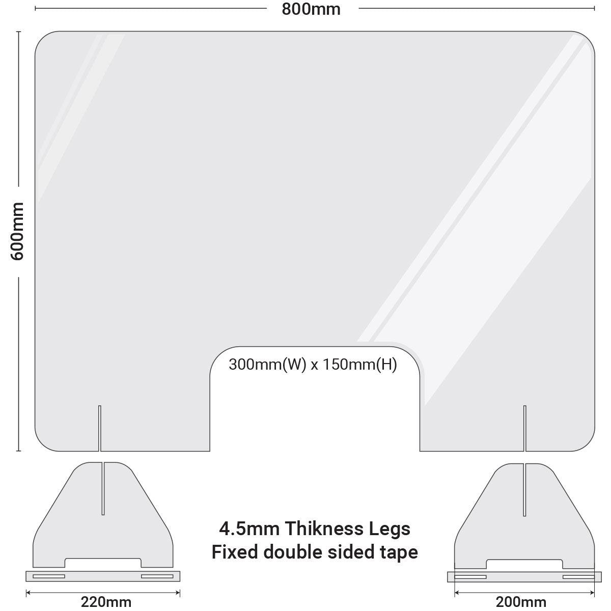 Clear Acrylic Shield Sneeze Guard 80cm x 60cm