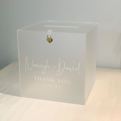Frosted wishing well with padlock, wedding wish well box, card boxes