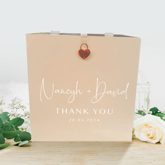 Ivory Wedding Wishing Well with padlock & Card box, Acrylic box