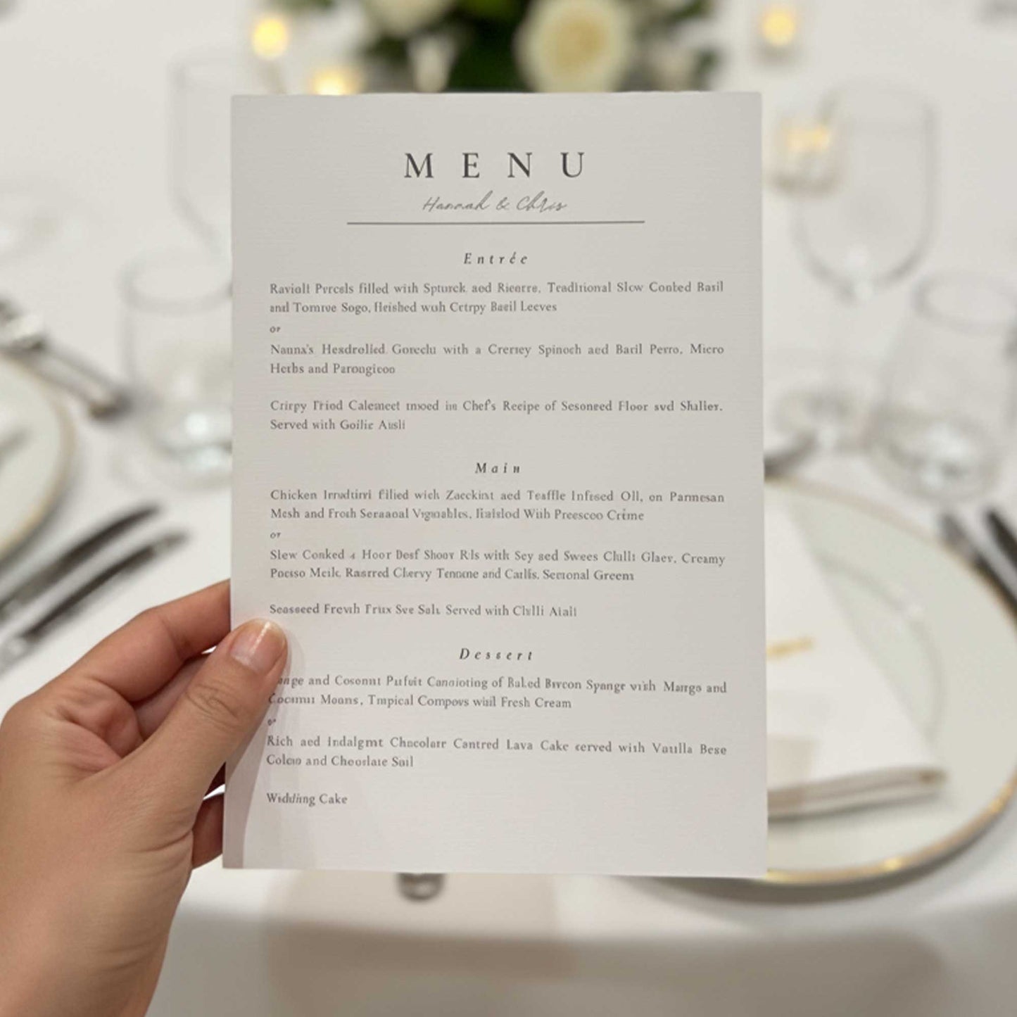 Printed Wedding Menu: A5 Linen paper (Single Sided)
