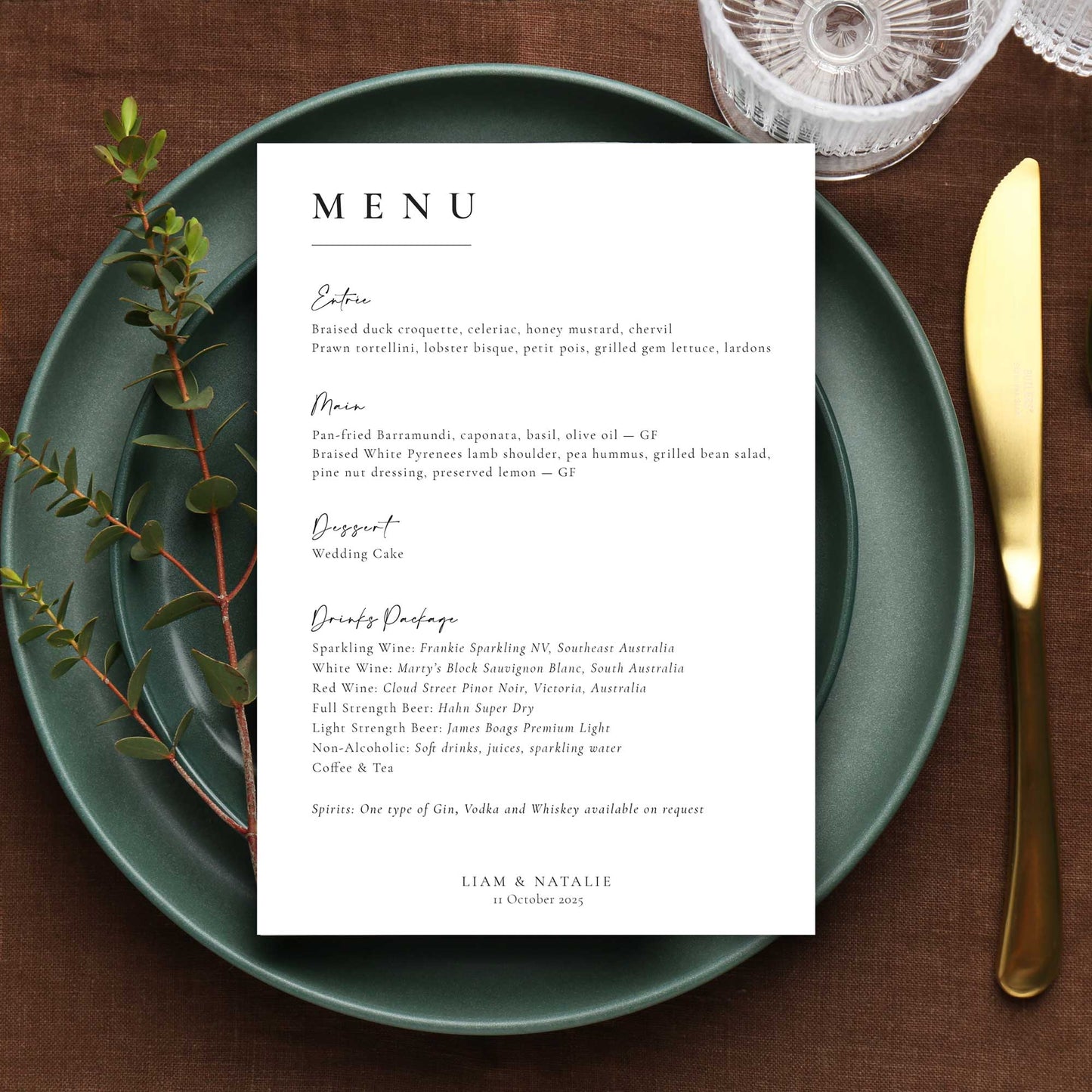 Printed Wedding Menu: A5 Linen paper (Single Sided)