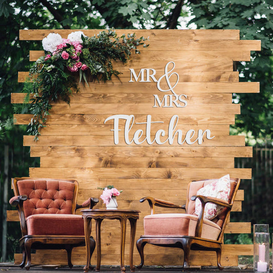 Mr&Mrs Surname Wedding backdrop Signs
