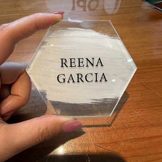Custom Acrylic Place Card – Hand Painted Name Tag with Brush Stroke