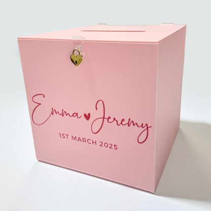 PINK Wedding Wishing Well with padlock & Card box, Acrylic box
