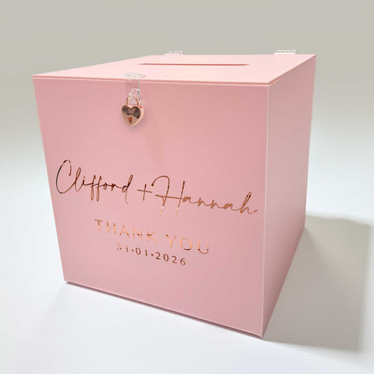 PINK Wedding Wishing Well with padlock & Card box, Acrylic box