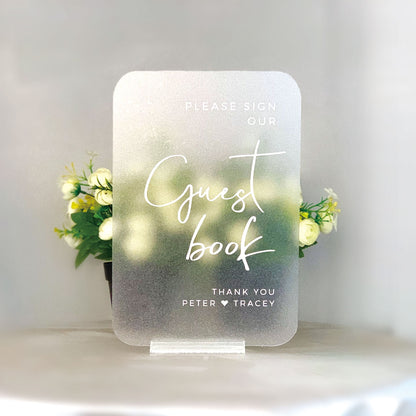 Wedding Guestbook Sign - Frosted Crystal Acrylic with White Text