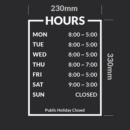 OPENING HOURS Vinyl sticker