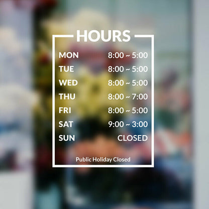 OPENING HOURS Vinyl sticker