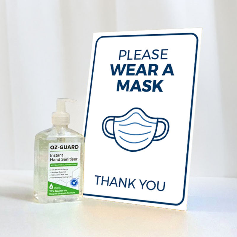 Please Wear a mask, Social distancing table strut sign